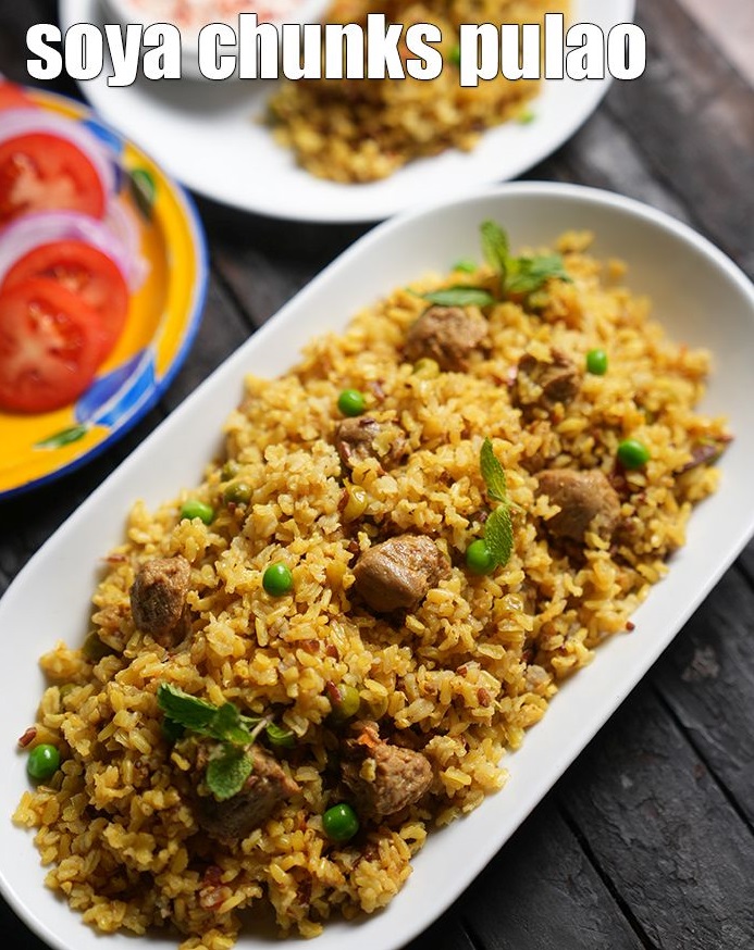 soya chunks brown rice pulao | soya chunks vegetable pulao in pressure cooker 