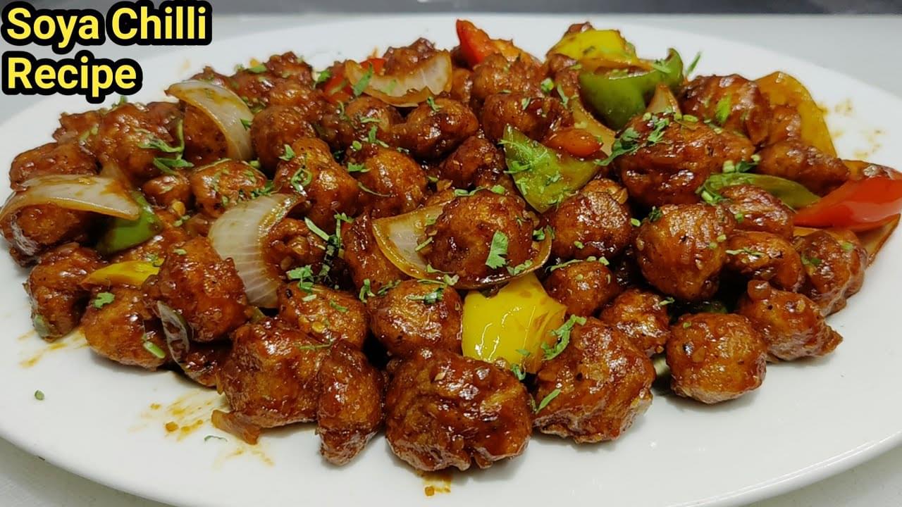 Easy Chilli Soya Restaurant Style Soya Chunks Recipe Soya Chilli high protein 